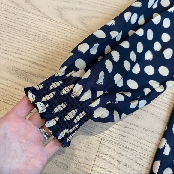 ABS Dotted Dress, Boatneck, Mini, Navy/Tan, Elastic Cuffs, Women's (US S) - Picture 5 of 7